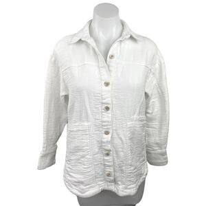 Zara Women's White Full Sleeve Collared Textured Button Up Shirt Blouse Top Sz S